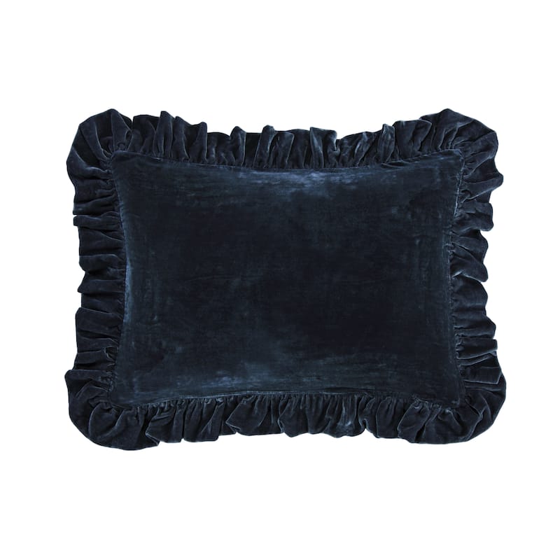 HiEnd Accents Stella Faux Silk Velvet Romantic Western Ruffled Oblong Pillow, 16"x21"