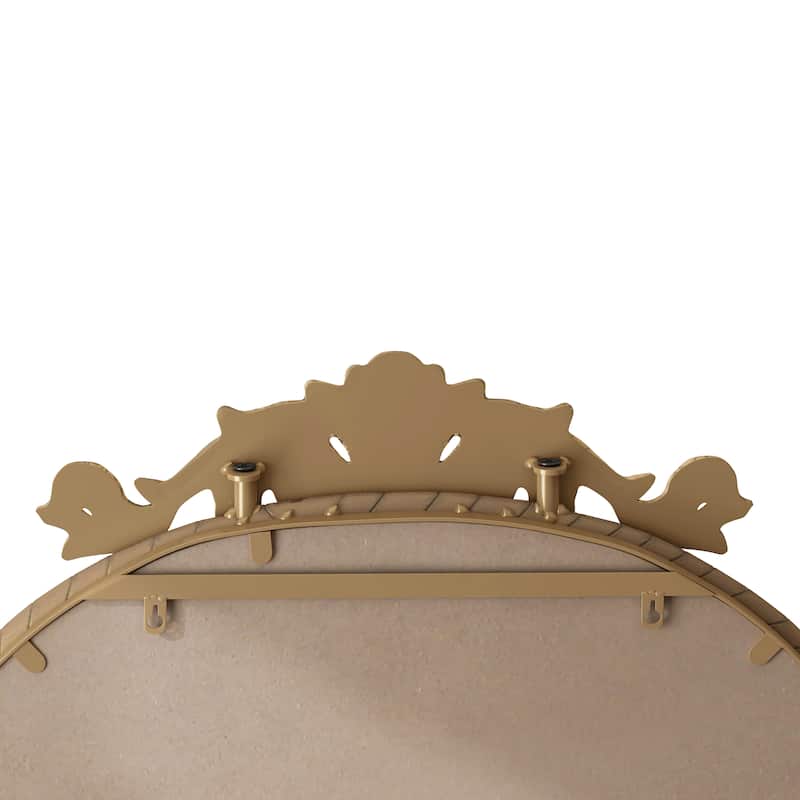 58"x24" Arched Full Body Hanging Wall Mounted Mirror with Vintage Ornate Carved Applique on Top