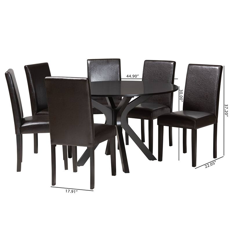 Asli Modern Espresso Brown Faux Leather and Wood 7-Piece Dining Set