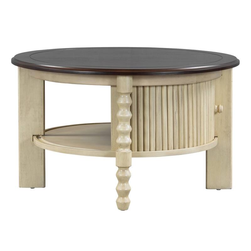 Vintage 30.3" Round Coffee Table with Hidden Storage, Mid Century Modern Style for Living Room Organization