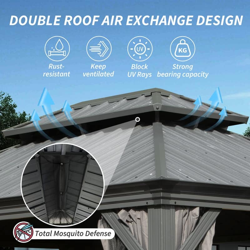 Domi Hardtop Gazebo with Galvanized Steel Double Roof and Aluminum Frame