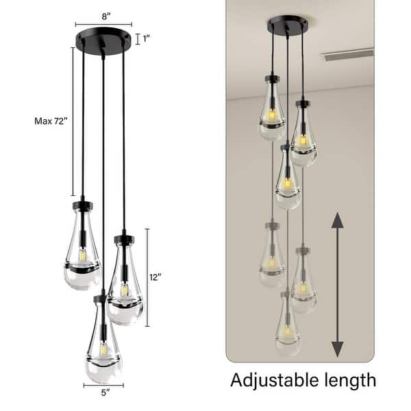 dimension image slide 0 of 3, KAYLA Raindrop Chandelier, Modern Glass Pendant Light, Bulb Included