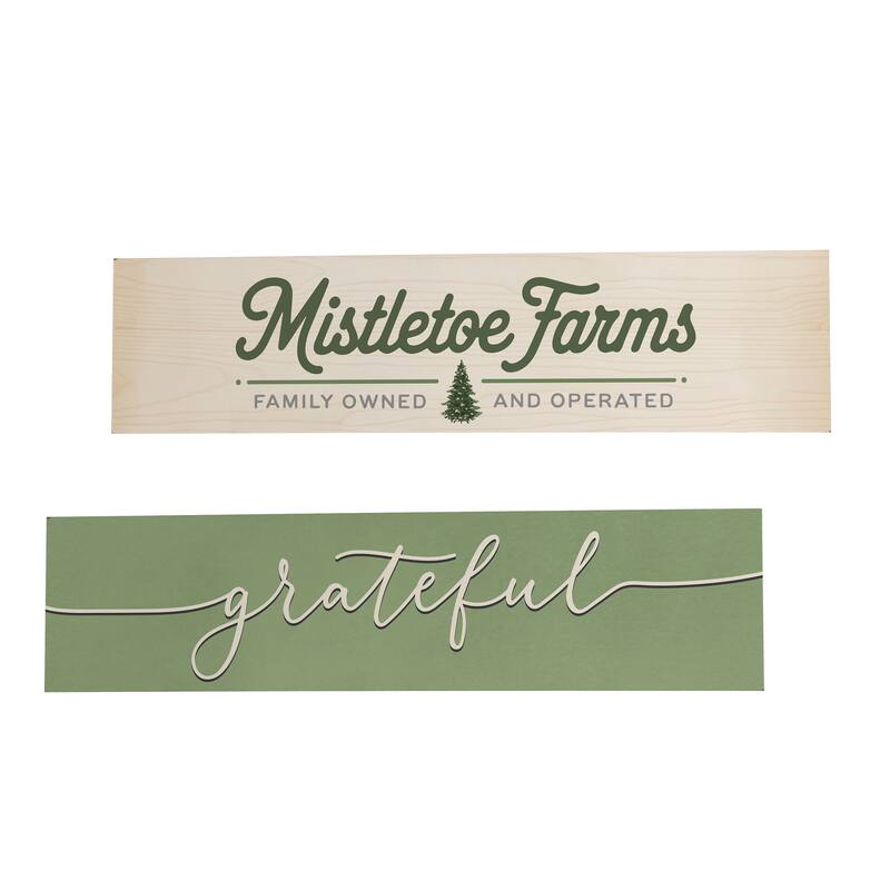 Indoor Wall Art Double Sided, "Mistletoe Farms" / "Grateful" - 11"Hx46"W