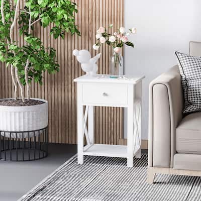 Side Table End Table with Storage Shelf and Drawer