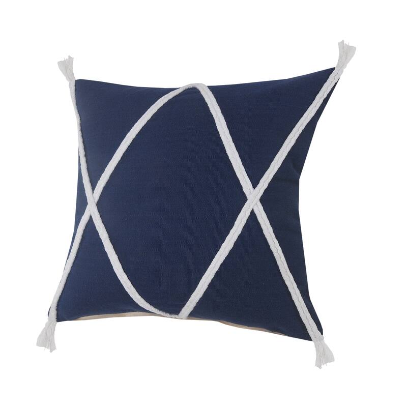 Sevita Coastal Geometric Braided and Tasseled Throw Pillow