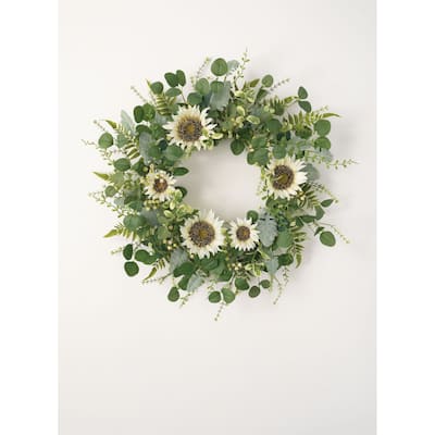 Sullivans Artificial Sunflower, Eucalyptus and Berry Wreath 24" Green
