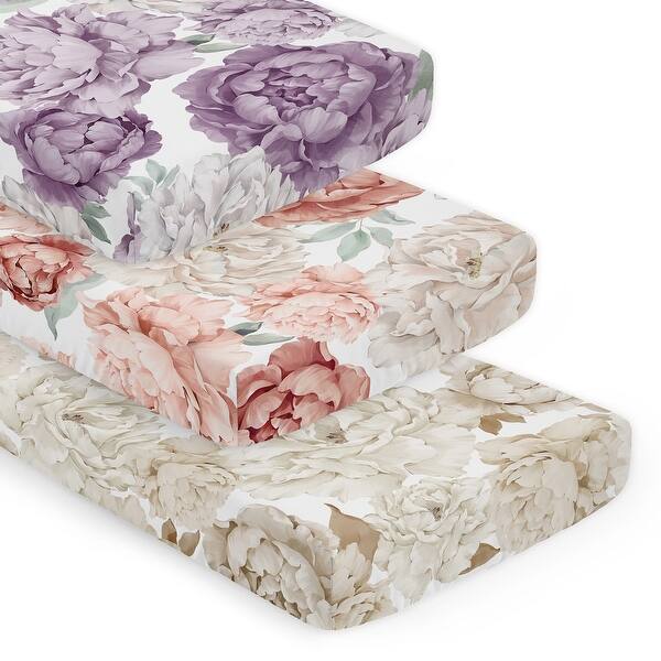 slide 2 of 6, Sweet Jojo Designs Boho Shabby Chic Floral Girl 3 Pack Fitted Crib Sheets - Purple, Pink, Taupe & Ivory Bohemian, Vintage Garden