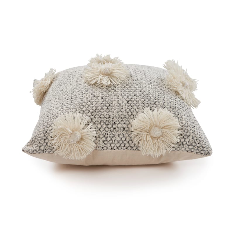 Sevita Willow Gray/Ivory Floral Cotton Throw Pillow, Set of 2