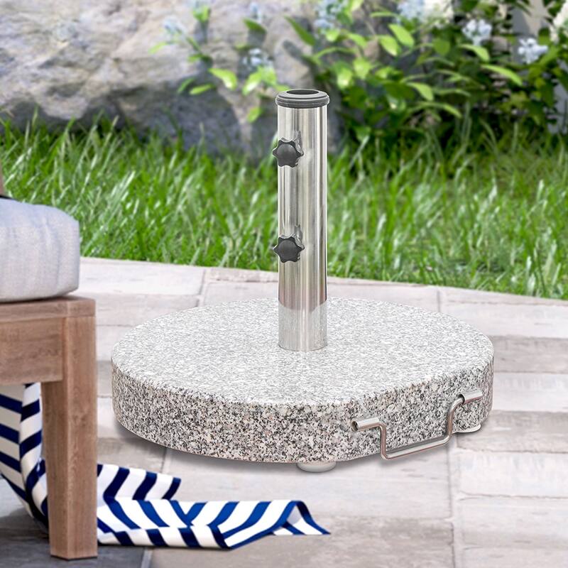 66LBS ROUND GRANITE UMBRELLA BASE with WHEELS and HANDLE in GRAY - Grey