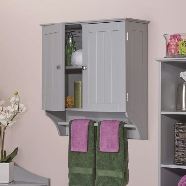 Shop Gray 2 Door Bathroom Wall Cabinet With Towel Bar On Sale Overstock 29823791