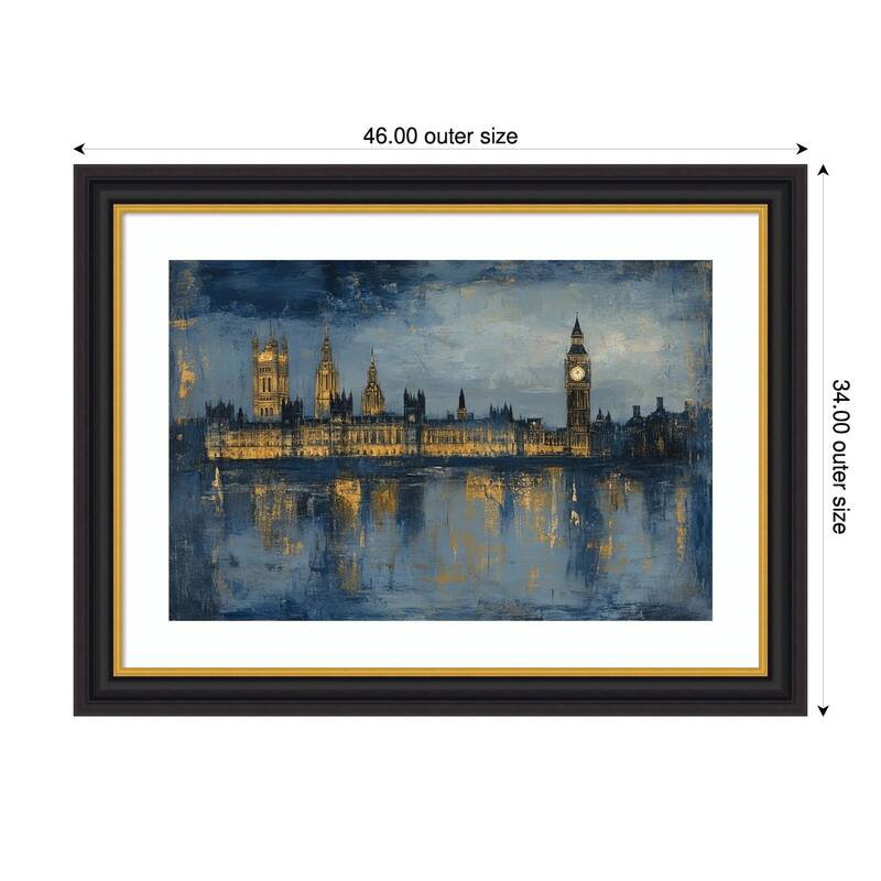 Cityscape at Night by Tradelink inhouse artist Wood Framed Wall Art Print - Sierra Black Brown - 46 x 34 in