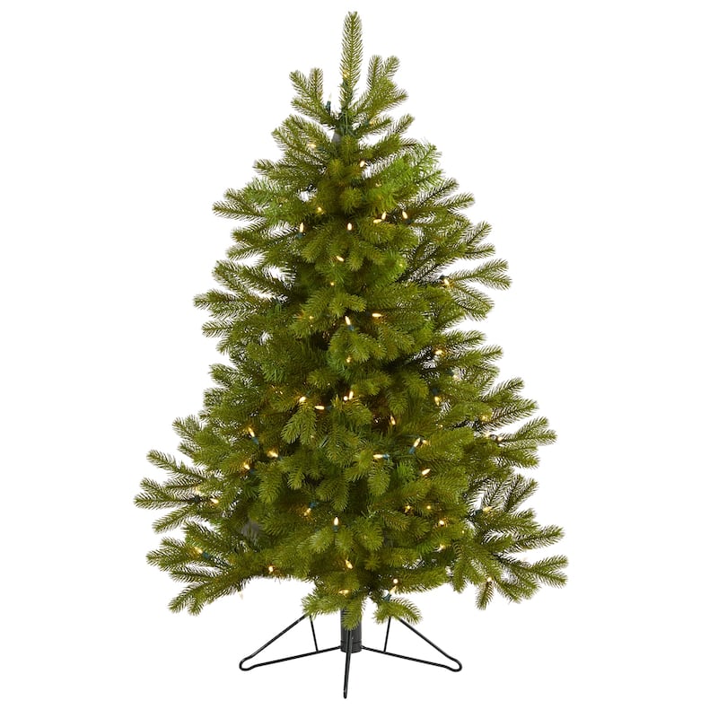 4ft. Spruce Flat Back Artificial Christmas Tree with 100 Warm White Multifunction LED Lights - Space-Saving X-Mas Tree