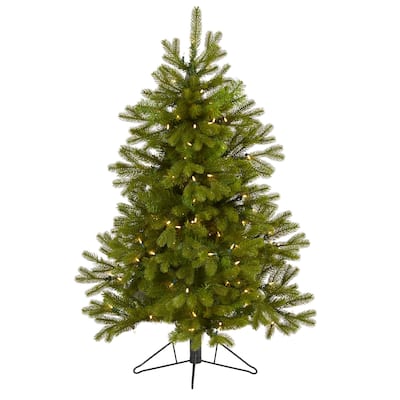 4ft. Spruce Flat Back Artificial Christmas Tree with 100 Warm White Multifunction LED Lights - Space-Saving X-Mas Tree