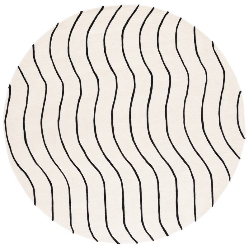 SAFAVIEH Handmade Fifth Avenue Adrian Mid-Century Modern Wool Rug - 7' Round - Ivory/Black