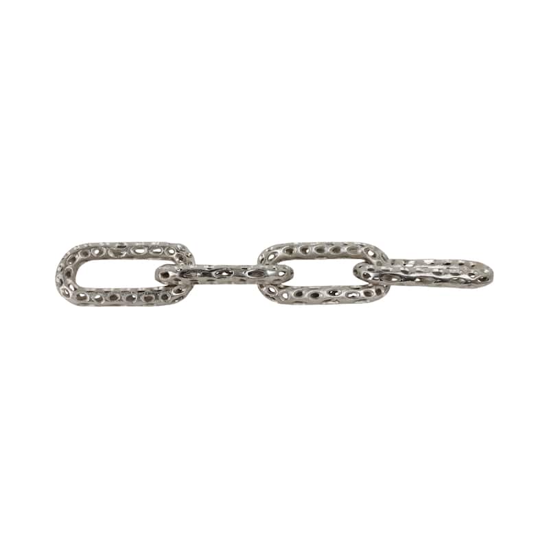 Metal Coastal Chain Sculpture with Textured Links and Openwork Design - 25" x 4" x 1" - 25" x 4" x 1" - Silver/ Metallic