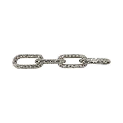 Metal Coastal Chain Sculpture with Textured Links and Openwork Design - 25" x 4" x 1"