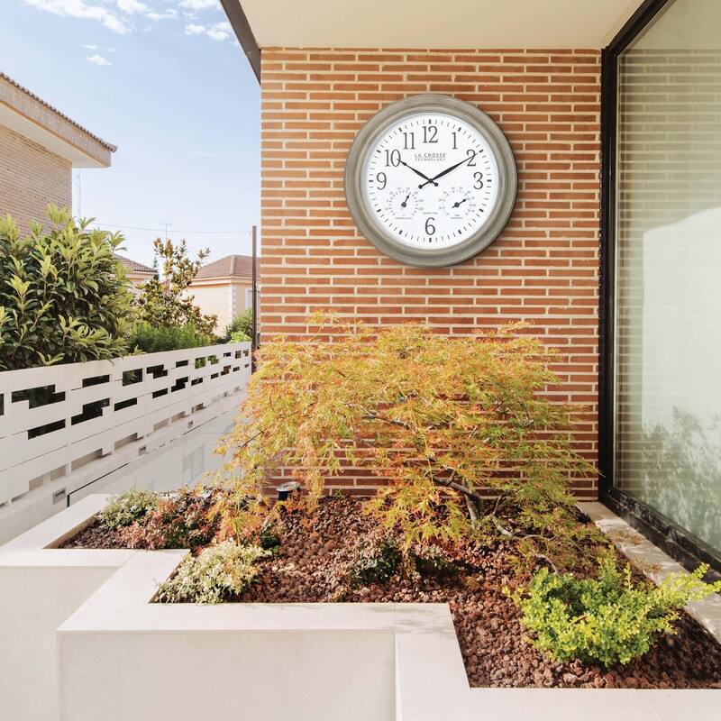 La Crosse 18 Inch Outdoor Tan Atomic Analog Temp Wall Clock, 404-18027