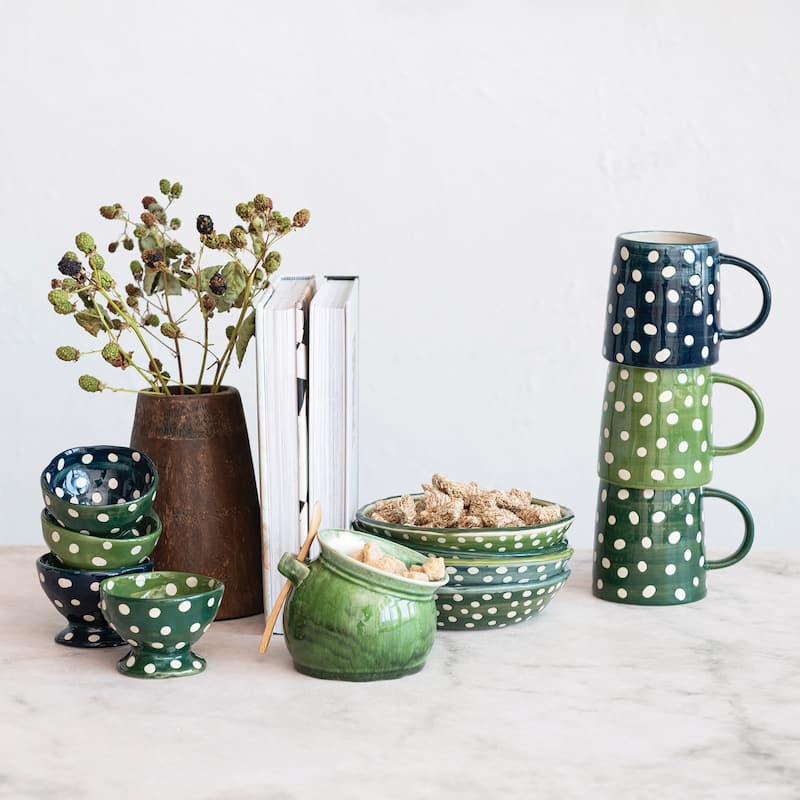 Stoneware Mug with Dots, Set of 12 - 5.5"L x 3.8"W x 4.0"H