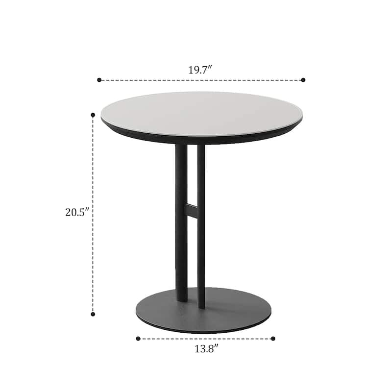 Modern Round Side Table - Gray Leather Tabletop with Black Metal Frame