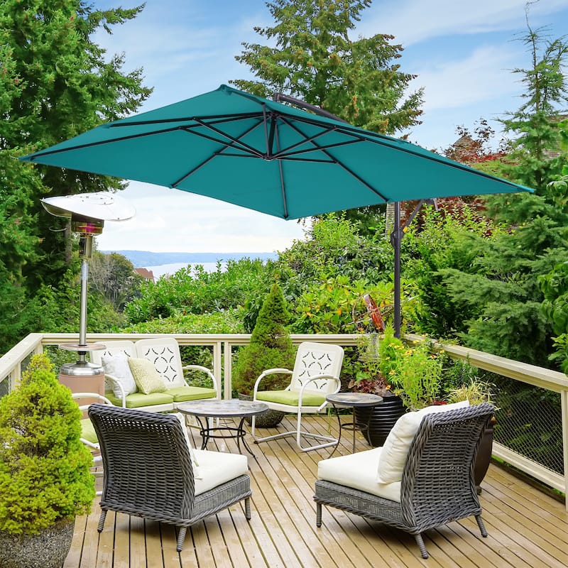 LIVOOSUN 8.2x8.2ft Offset Patio Umbrella Hanging Umbrella w/Steel Ribs - Lake Blue