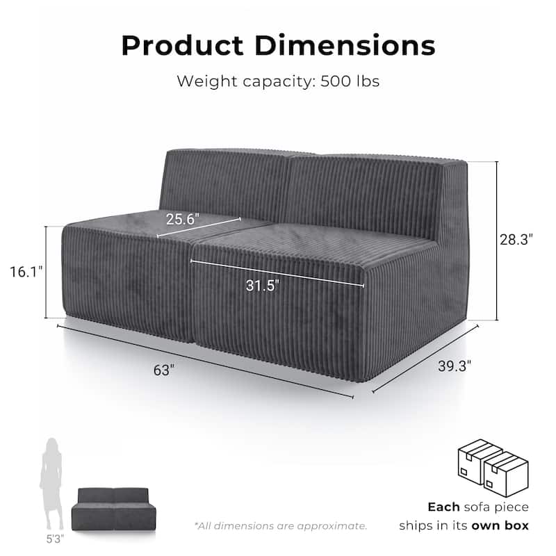 Furniture of America Navir Modern 2-Piece Chenille Foam Modular Loveseat