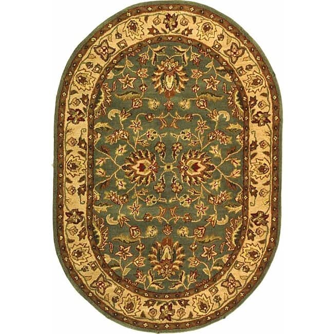 SAFAVIEH Handmade Heritage Zvetanka Traditional Oriental Wool Rug - 7'6" x 9'6" Oval - Grey Blue/Beige