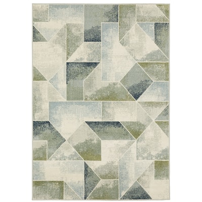 Brownsville Blue Green Geometric Distressed Casual Area Rug