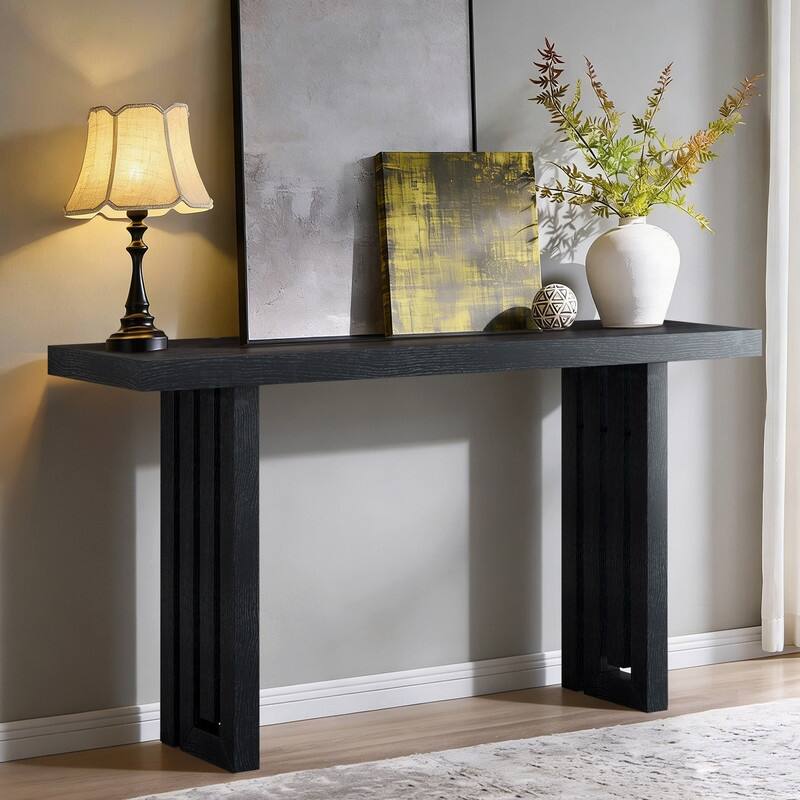 Modern 59" Console Table with Distinctive Shapes for Entryway and Living Spaces - Black