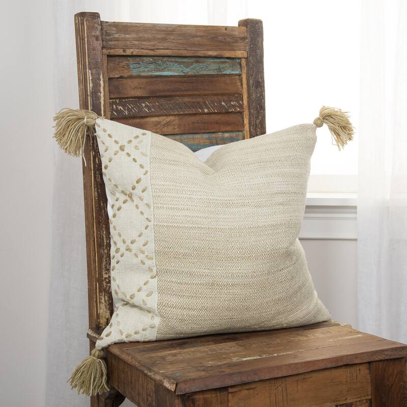 Rizzy Home Tasseled Geometric Hand-crafted Throw Pillow