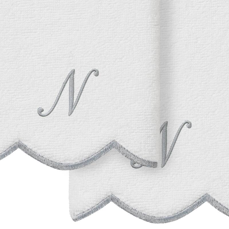 Authentic Hotel and Spa 100% Turkish Cotton Grey ADORNIA Scallop Personalized 2 Piece Fingertip Towel Set - 2 Fingertip Towels