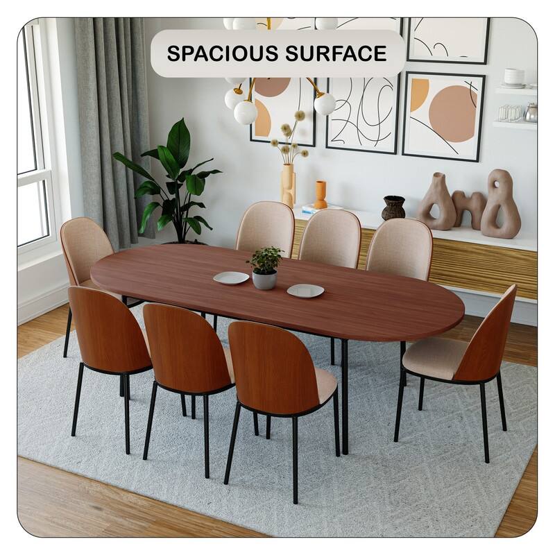 Tule Modern 9-Piece Dining Set with Solid Wood Top Oval Dining Table and Fabric Upholstered Black Steel Legs
