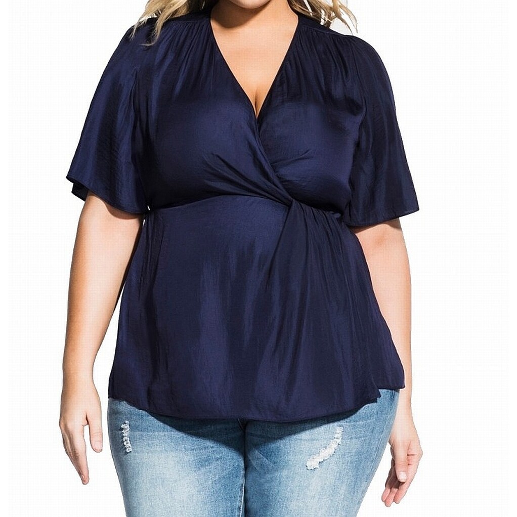 Shop City Chic Women S Blouse Navy Blue Size 16w Plus Surplice Twist Knot Overstock 30737983