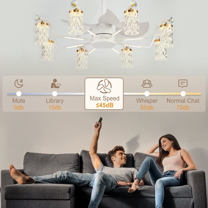 Modern Fandelier with Light and Remote, Modern luxury LED Chandelier Ceiling Fan for Living Room
