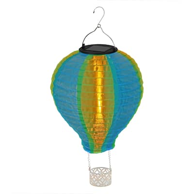 Solar Green/Blue Cloth Hot Air Balloon with Flame LED Lights