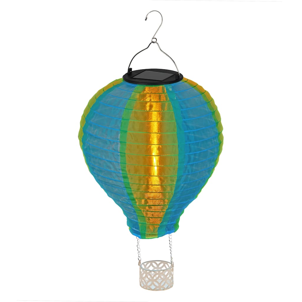 Solar Green/Blue Cloth Hot Air Balloon with Flame LED Lights