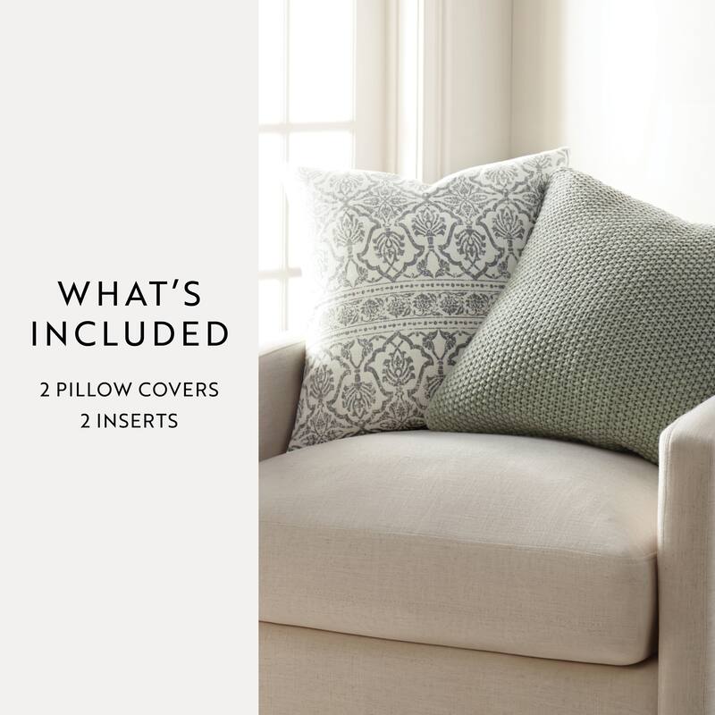 2-Pack Decor Throw Pillows Seed Stitch Knit with Cotton Patterns in Antique Floral