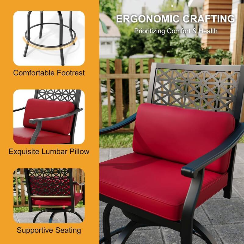 Outdoor High Swivel Bar Stools Set of 2, Bar Height Patio Chairs with Seat Cushion for Outdoor, Garden