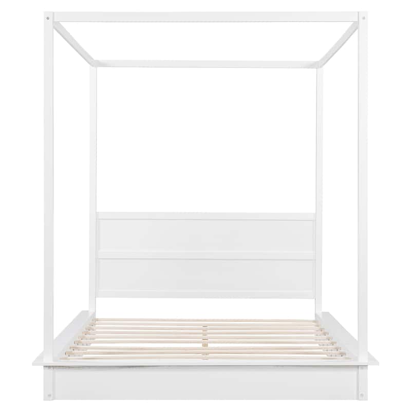 Queen Size Wood Led Canopy Bed ,Canopy Platform Bed With Support Slats, No Box Spring Needed