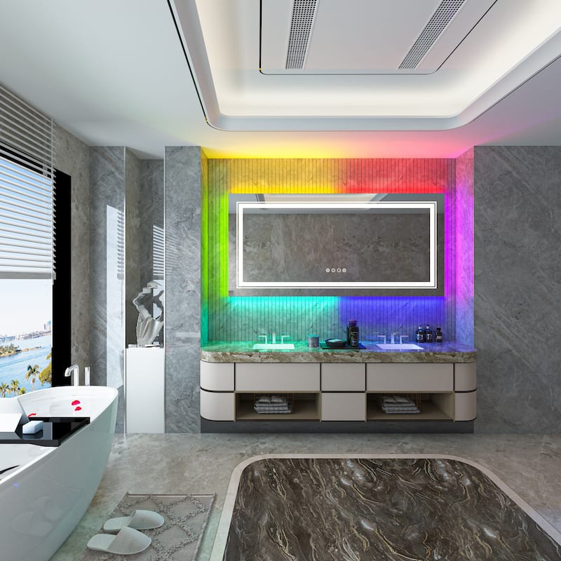 RGB LED Bathroom Mirror Front Light RGB Backlit Lighted Vanity Mirror - 36"x28"
