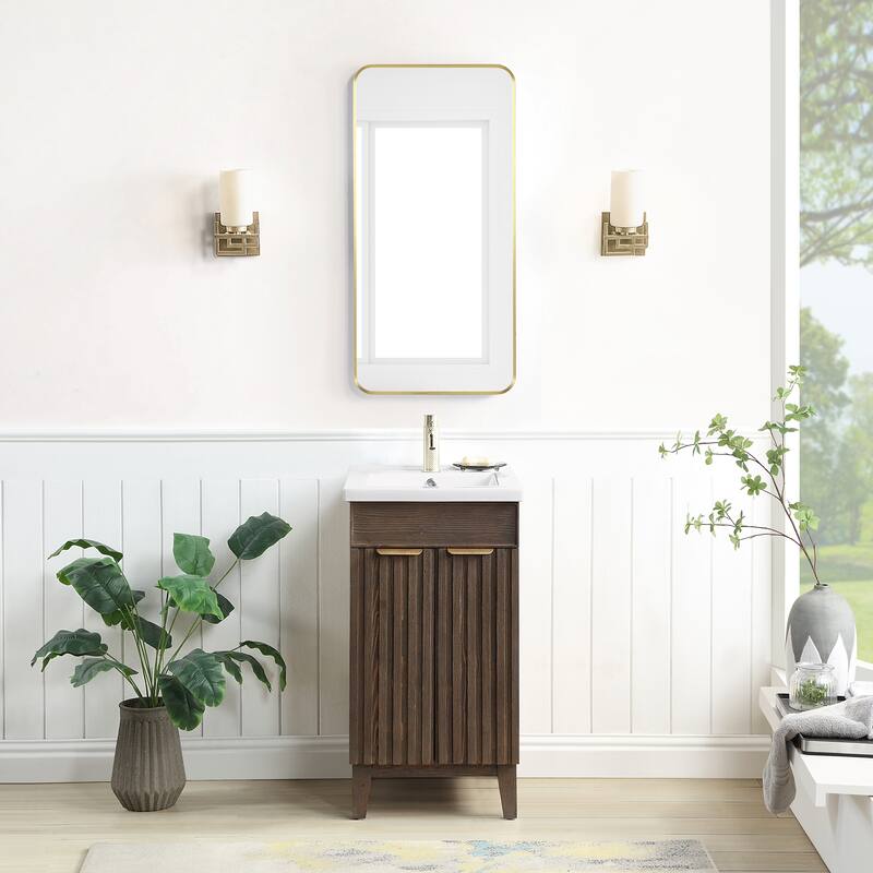 Palos Single Bath Vanity with Ceramic Basin Top without Mirror - 18in. - Spruce Aged Brown