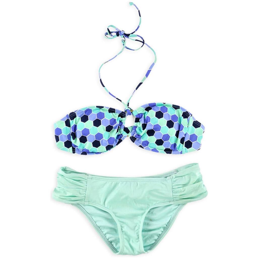bar III Womens Hexagon Medallion Side Tab 2 Piece Bikini, Green, Small