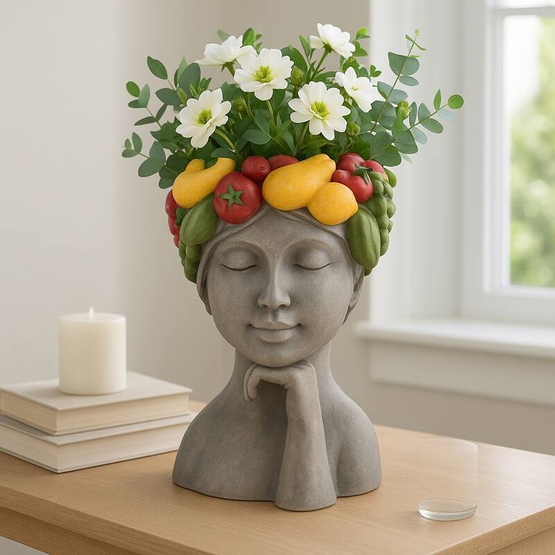 Unique Bust Style Resin Planter or Flower Pot with Crown Detail