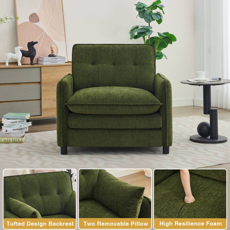 Upholstered Chenille Oversized Accent Armchairs with Ottoman and Side Pocket
