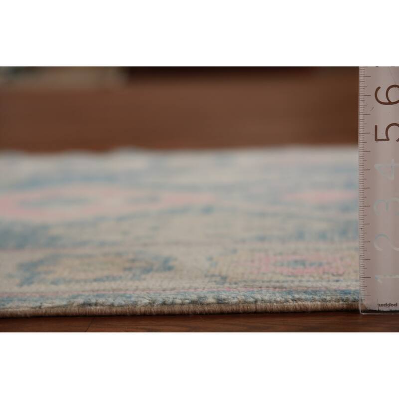 Hand Knotted Oriental 100% Wool Carpet Transitional Geometric Navy Blue & Blues Oushak Runner Rug - 11' 9'' X 3' 3''