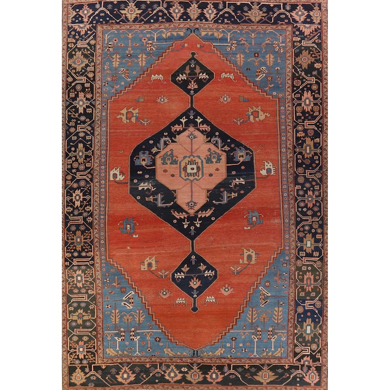 Hand Knotted Oriental 100% Wool Carpet Traditional Tribal Oranges & Rust Heriz (serapi) Area Rug - 15' 10'' X 11' 10''