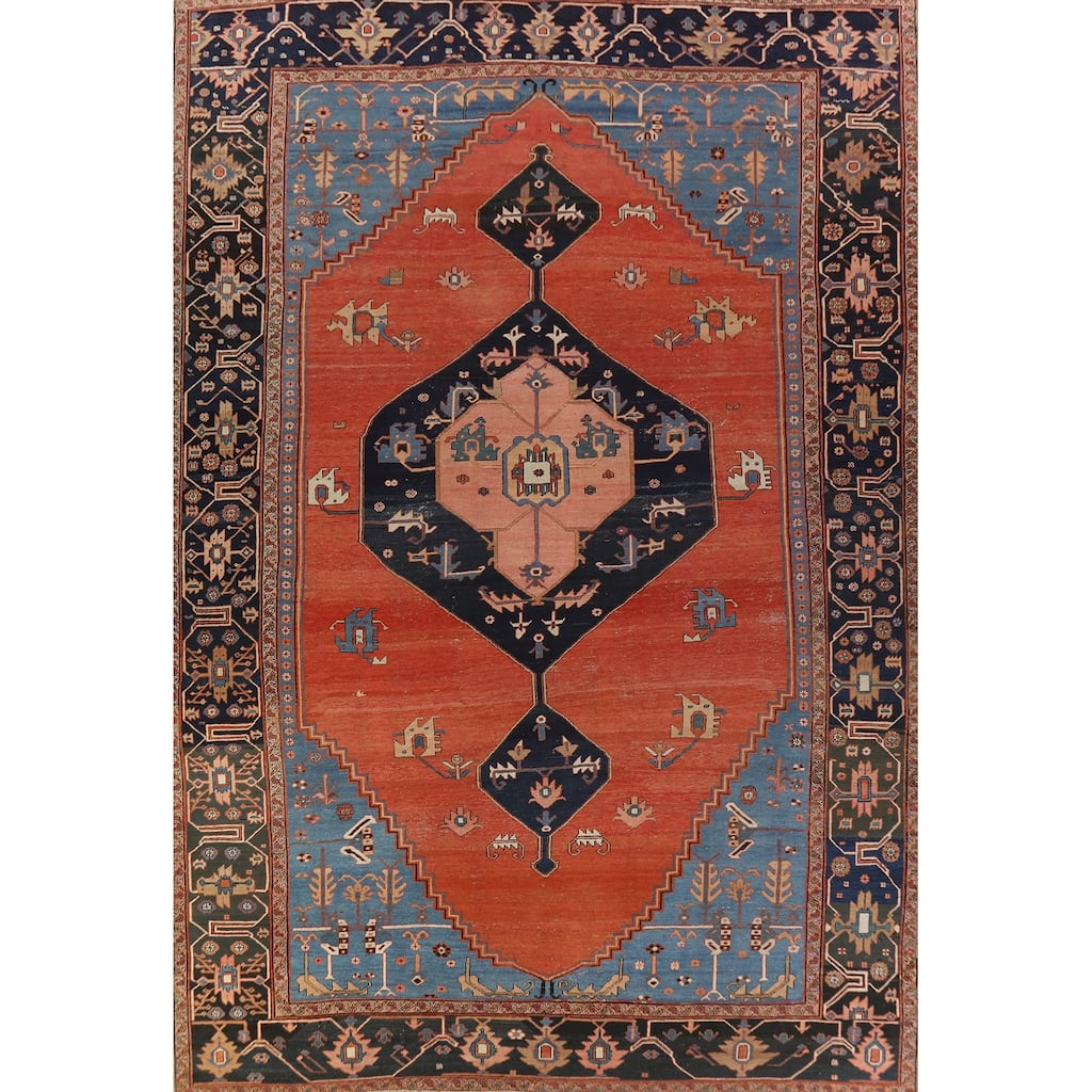 Hand Knotted Oriental 100% Wool Carpet Traditional Tribal Oranges & Rust Heriz (serapi) Area Rug - 15' 10'' X 11' 10''