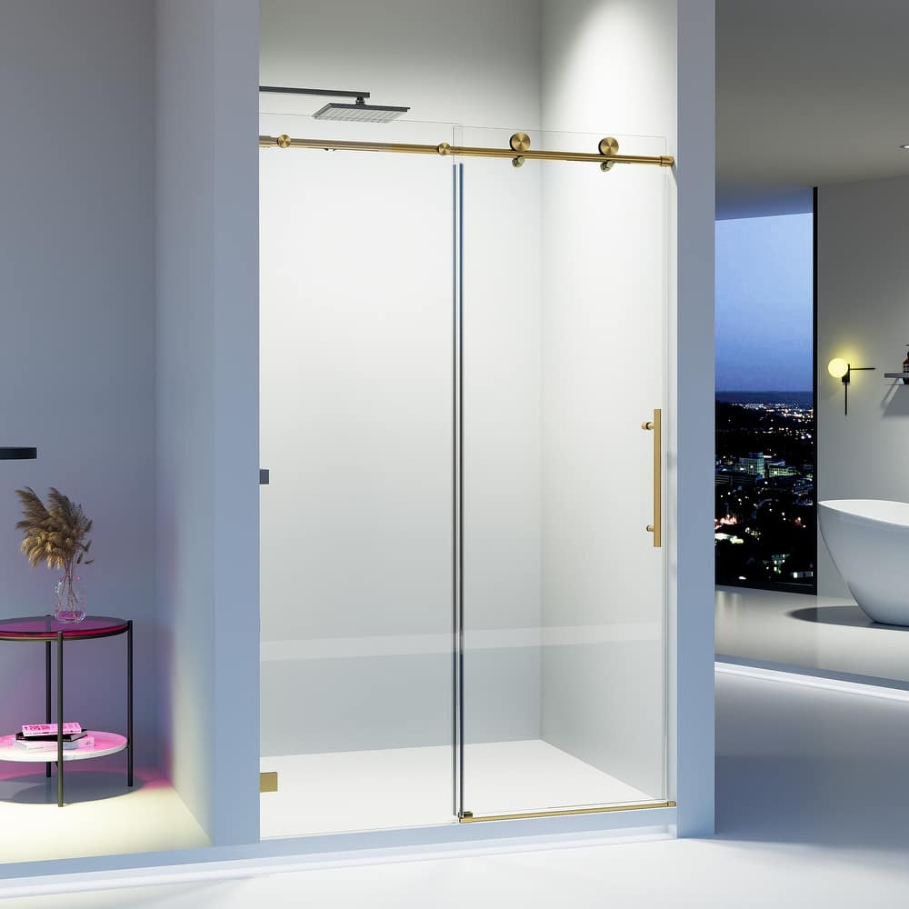 46-48" Frameless Sliding Shower Door with Soft-Close, 8mm Tempered Glass, Adjustable Single Bypass Design - 48x76"