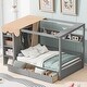 preview thumbnail 15 of 40, Full Size Wood House Bed with 2 Drawers and Shelves, Kids Platform Storage Bed Frame with Wardrobe and Small Curtain Grey