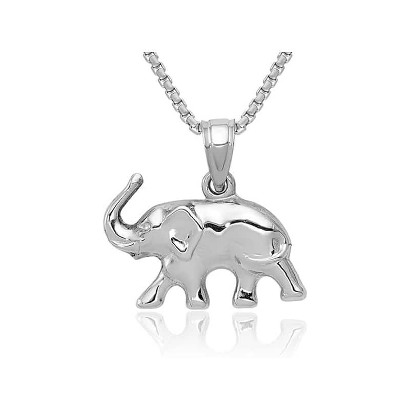 Curata 10k or 14k Yellow or White Gold 18" 17mm Polished Good Luck Elephant Necklace - 14k - White