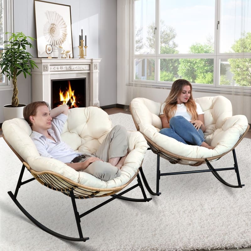 FINCATI Indoor Deep-seating Rocking Papasan Chair, Rocking Chair Outdoor, 450 lbs Outdoor Rocking Chair, Oversized Rocker Chair